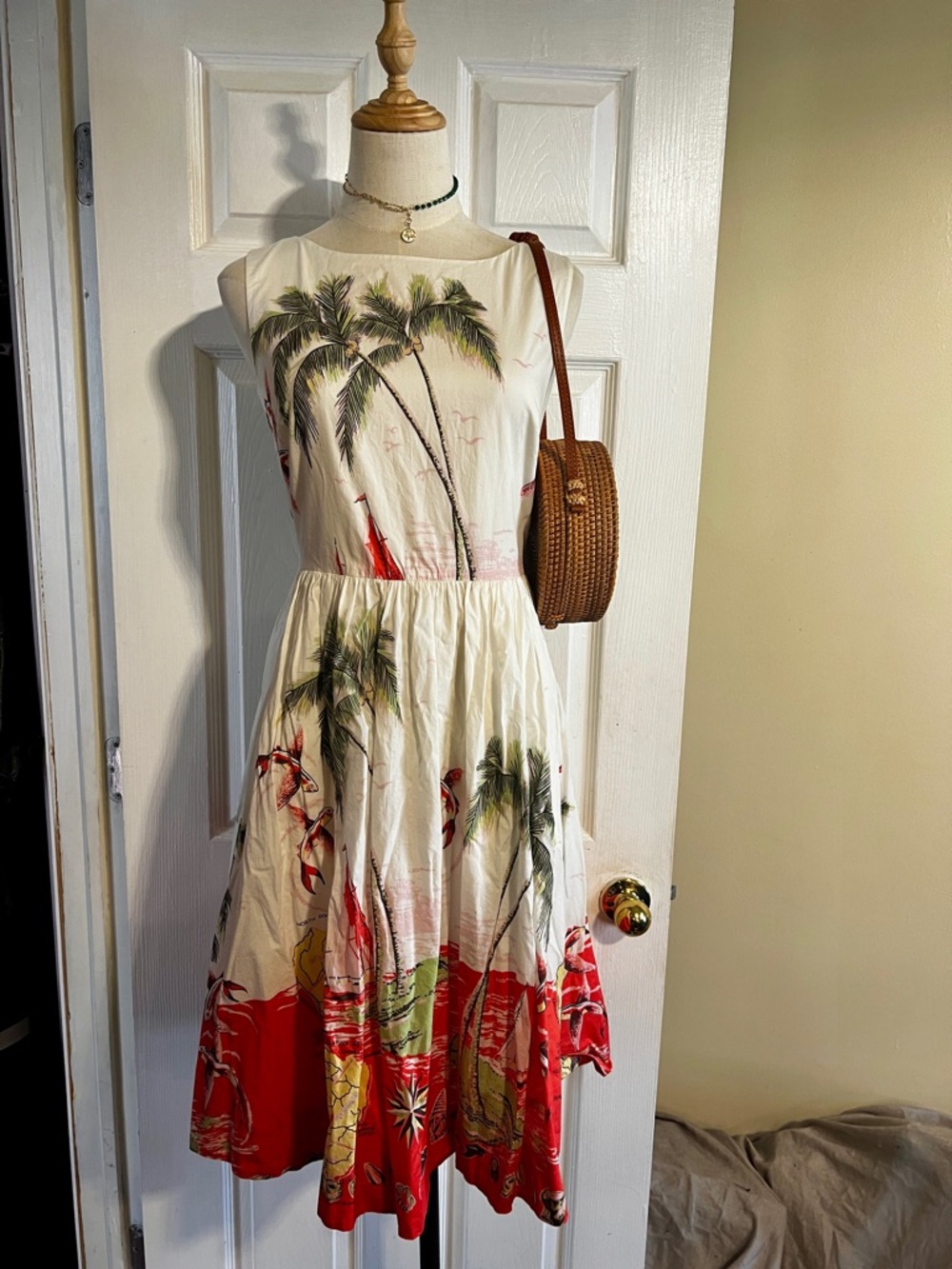J Crew Wms Summer’13 Cotton Tropical Barbados Pleated Fit&Flare Chic Map Dress 4